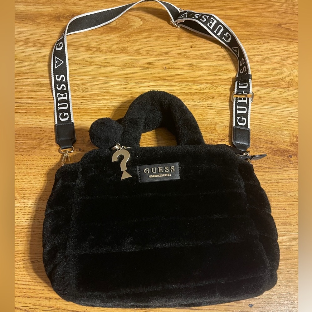 Guess Elsie Faux-Fur Tote Black Purse Sold Out In Store RARE